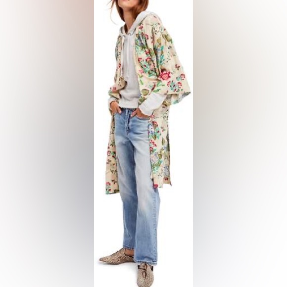 Free People Cream Floral Beaded Sequin Kimono Duster Women’s Size S - Picture 6 of 17